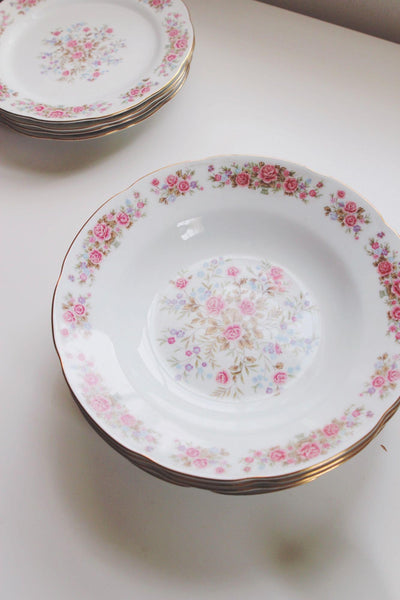 Vintage Remington Fine China Red Sea Floral Soup Salad Bowls Gold Trim Set Of 4