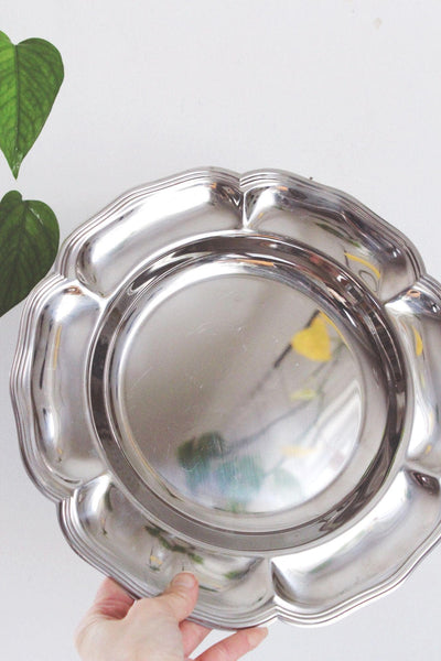 Vintage Silver-Plated Scalloped Edge Serving Platter Plate Trinket Dish Catchall Flower
