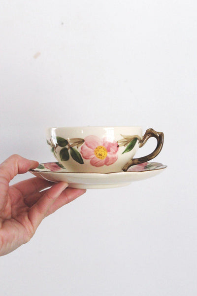 Set of 4 Vintage Franciscan Desert Rose Tea Cup Saucer Vintage Floral Earthenware Made In USA