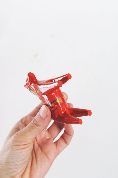 Vintage Hand-Painted Red Swedish Dala Horse Figurine Folk Art Hand Carved Painted