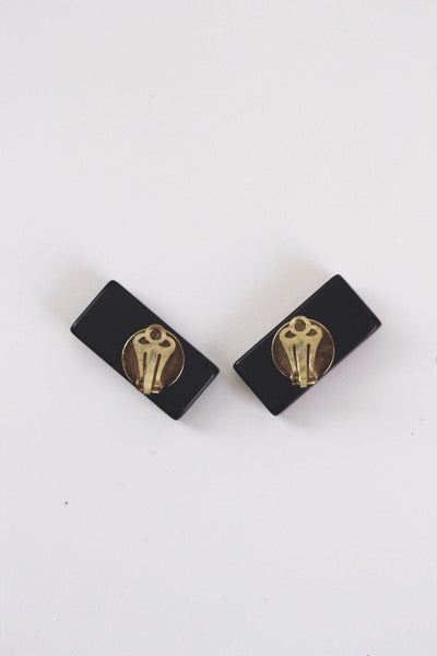 Vintage Bakelite Domino Clip-On Earrings Red Brown Retro Jewelry Accessories