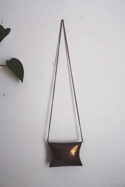 Vintage Art Deco Brass Copper Pillow Purse Minaudiere Chain Strap 20s 30s Antique