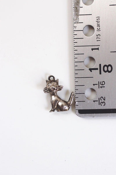 Vintage Sterling Silver Cat Charm Pendant Animal Antiqued Oxidized Miniature Retro