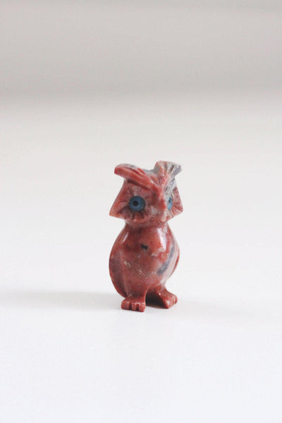 Hand Carved Stone Owl Figurine Miniature Trinket Handcrafted Vintage Sculpture