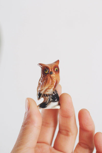 Vintage Hand-Painted Ceramic Owl Figurine Miniature Trinket Bone China Mid Century