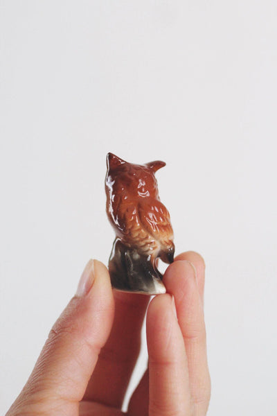 Vintage Hand-Painted Ceramic Owl Figurine Miniature Trinket Bone China Mid Century