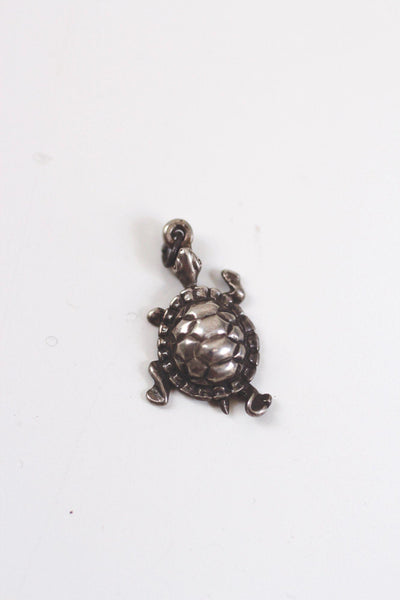 Sterling Silver Turtle Pendant Charm 3D Vintage Antiqued Oxidized Animal Retro