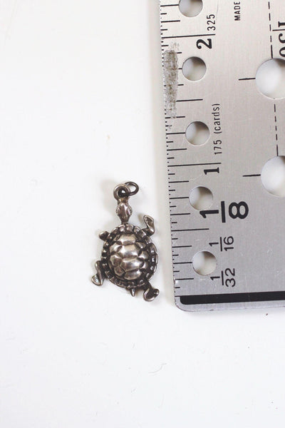 Sterling Silver Turtle Pendant Charm 3D Vintage Antiqued Oxidized Animal Retro