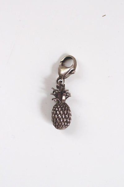 Sterling Silver Pineapple Clip On Charm Pendant Vintage Retro Antiqued Oxidized
