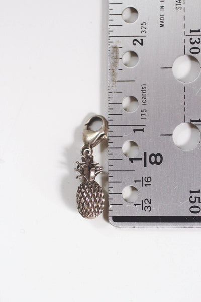 Sterling Silver Pineapple Clip On Charm Pendant Vintage Retro Antiqued Oxidized