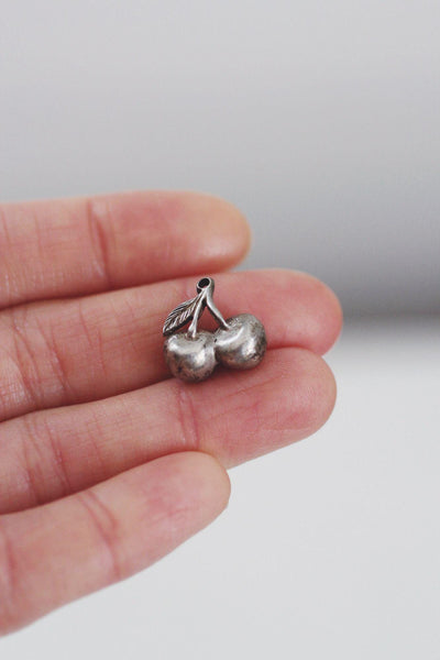 Sterling Silver Cherry Pendant Charm Vintage Retro Antiqued Fruit Whimical