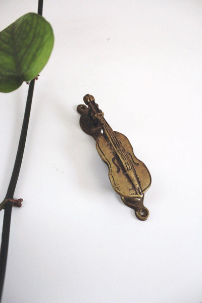 Vintage Solid Brass Violin Door Knocker Antique Bronze Victorian Musician