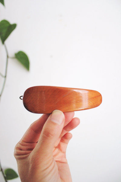 Vintage Wooden Hair Clip Barrette Brass Clothing Scarf Clasp Minimalist Retro