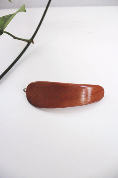 Vintage Wooden Hair Clip Barrette Brass Clothing Scarf Clasp Minimalist Retro