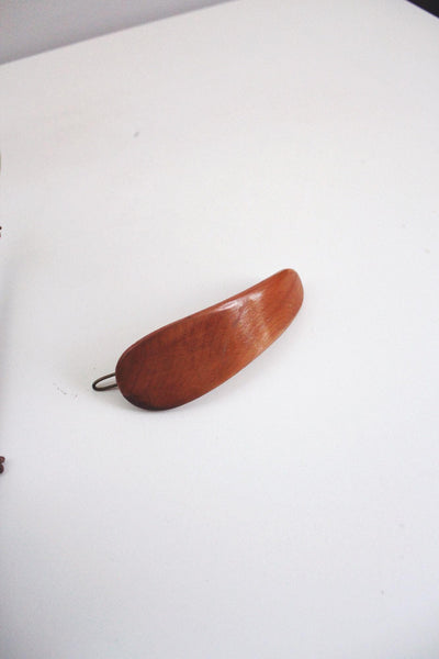 Vintage Wooden Hair Clip Barrette Brass Clothing Scarf Clasp Minimalist Retro