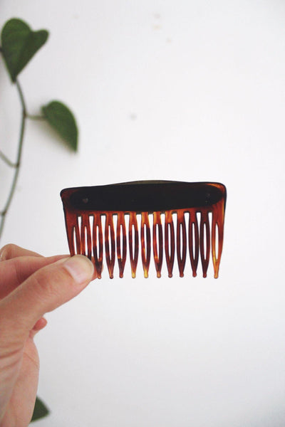 Vintage French Faux Tortoiseshell Side Hair Combs Abalone Mother-Of-Pearl Inlay Mosaic