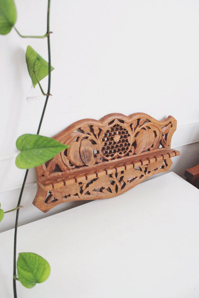 Vintage Hand-Carved Wooden Spoon Display Rack Wall Decor Hanging Folk Art