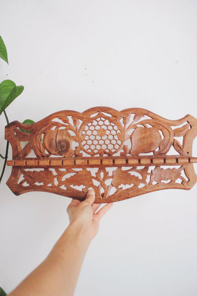Vintage Hand-Carved Wooden Spoon Display Rack Wall Decor Hanging Folk Art