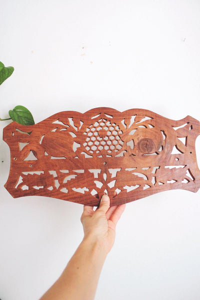 Vintage Hand-Carved Wooden Spoon Display Rack Wall Decor Hanging Folk Art