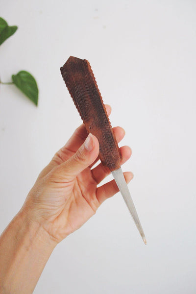 Vintage Hawaiian Tiki Letter Opener Hapa Wood Stainless Steel Mid Century Souvenir