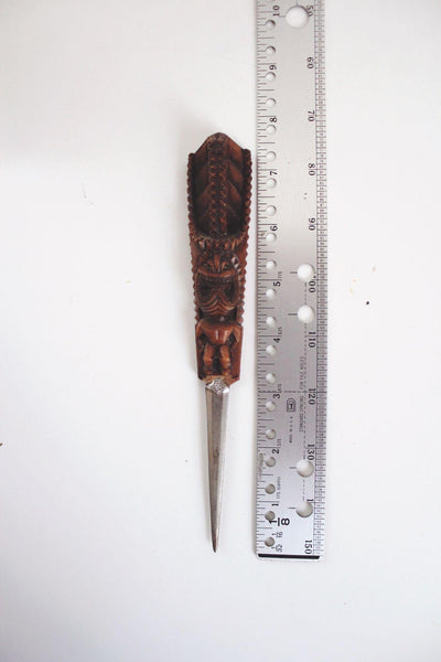 Vintage Hawaiian Tiki Letter Opener Hapa Wood Stainless Steel Mid Century Souvenir