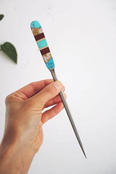 Vintage Turquoise Stone Inlay Letter Opener Southwestern Style Jasper Taiwan