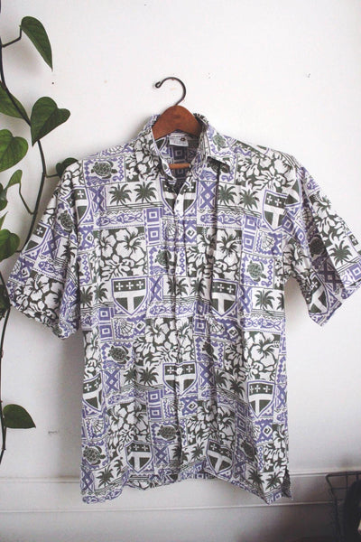 Vintage Wet Dog Hawaiian Shirt Tropical Floral Animal Button-Up Cotton Small 90s