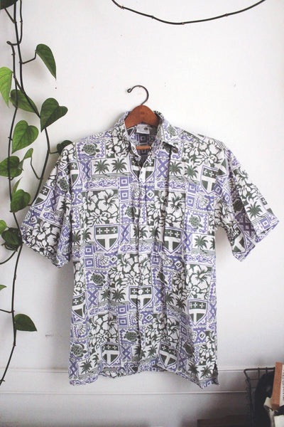 Vintage Wet Dog Hawaiian Shirt Tropical Floral Animal Button-Up Cotton Small 90s