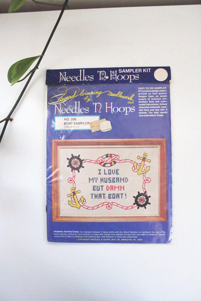 Vintage Needlework Sampler Cross Stitch Kit Craft Needles 'N Hoops Boat Nautical New Sealed