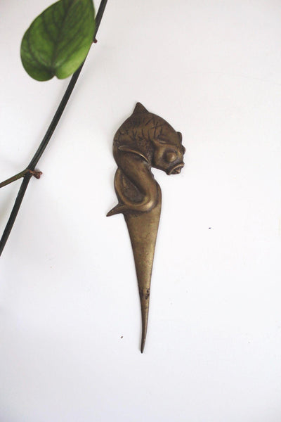 Vintage Solid Brass Koi Fish Letter Opener Art Nouveau Mid Century Desk Decor