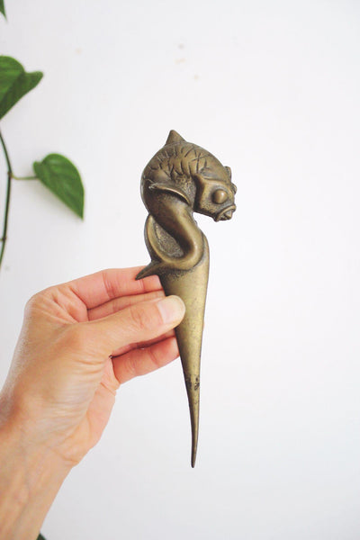 Vintage Solid Brass Koi Fish Letter Opener Art Nouveau Mid Century Desk Decor