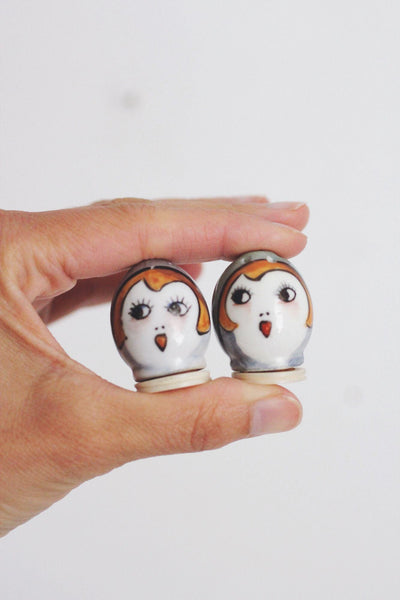Rare Hand Painted Vintage Noritake Art Deco Lady Flapper Girl Salt Pepper Shakers