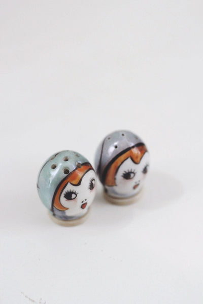 Rare Hand Painted Vintage Noritake Art Deco Lady Flapper Girl Salt Pepper Shakers