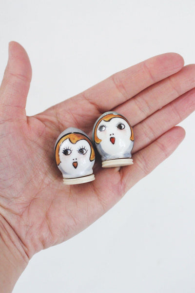 Rare Hand Painted Vintage Noritake Art Deco Lady Flapper Girl Salt Pepper Shakers