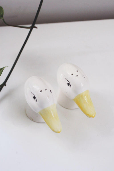 Vintage Ceramic Duck Goose Salt Pepper Shakers Hand-Painted Cottagecore Farmhouse