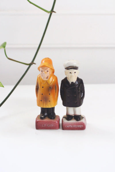 Vintage Old Salty Captain Pepper Nautical Salt Pepper Shakers Figurines Mid-Century