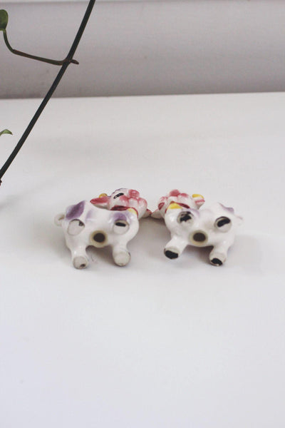 Vintage Ceramic Anthropomorphic Elsie Purple Cow Salt Pepper Shakers Japan MCM Mid Century