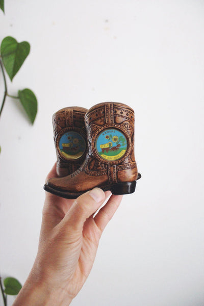 Vintage Ceramic Cowboy Boot Kansas Salt Pepper Shakers Japan Mid Century Western Souvenir
