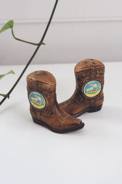 Vintage Ceramic Cowboy Boot Kansas Salt Pepper Shakers Japan Mid Century Western Souvenir