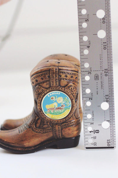 Vintage Ceramic Cowboy Boot Kansas Salt Pepper Shakers Japan Mid Century Western Souvenir
