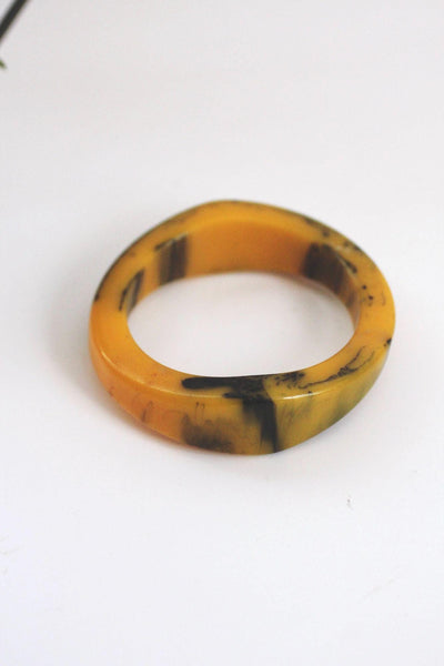 Vintage Marbled Butterscotch Mustard Yellow Marble Bakelite Bangle Bracelet Art Deco