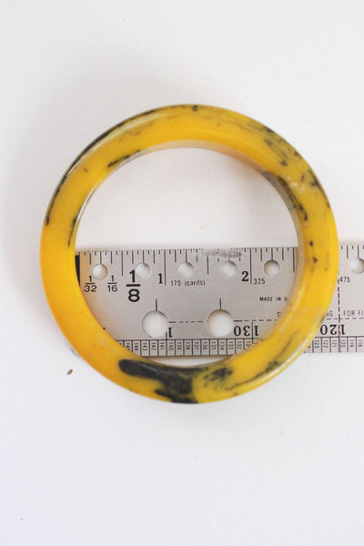 Vintage Marbled Butterscotch Mustard Yellow Marble Bakelite Bangle Bracelet Art Deco