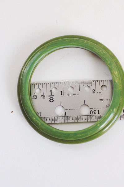 Vintage Green Yellow Marbled Bakelite Bangle Bracelet Set Creamed Spinach Green Apple