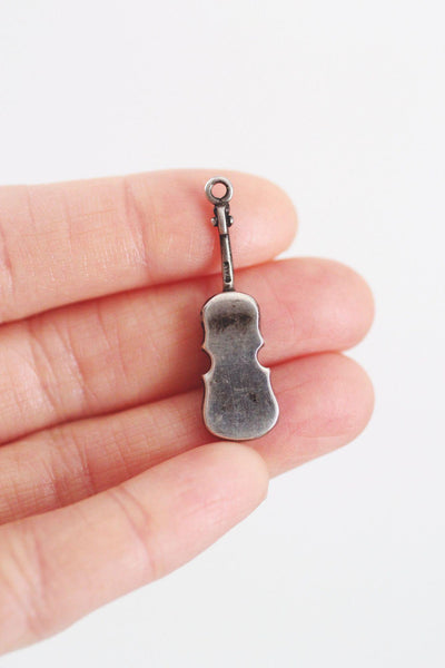 Sterling Silver Violin Charm Pendant Vintage Antiqued Oxidized Music Musician