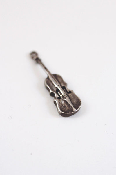 Sterling Silver Violin Charm Pendant Vintage Antiqued Oxidized Music Musician