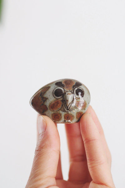 Vintage Tonala Ceramic Owl Figurine Miniature Sculpture Hand-Painted Mexico Artisan