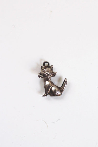 Vintage Sterling Silver Cat Charm Pendant Animal Antiqued Oxidized Miniature Retro
