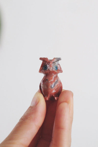 Hand Carved Stone Owl Figurine Miniature Trinket Handcrafted Vintage Sculpture
