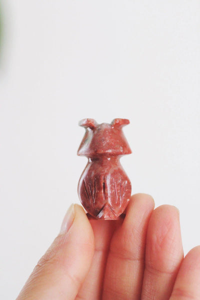 Hand Carved Stone Owl Figurine Miniature Trinket Handcrafted Vintage Sculpture
