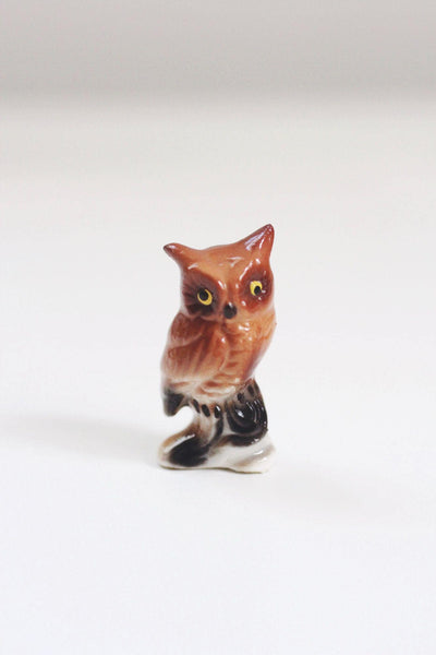 Vintage Hand-Painted Ceramic Owl Figurine Miniature Trinket Bone China Mid Century